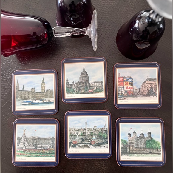 LONDON CITY LANDMARKS COASTER 6 SET PIMPERNEL BAR DINING ROOM MADE IN ENGLAND - Picture 1 of 10